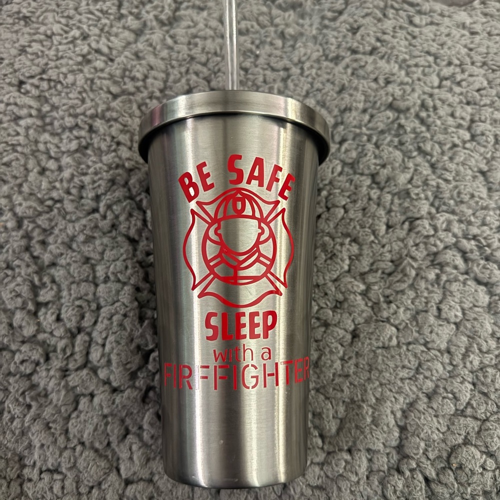 Custom Stainless Steel Tumbler with Red Firefighter Design